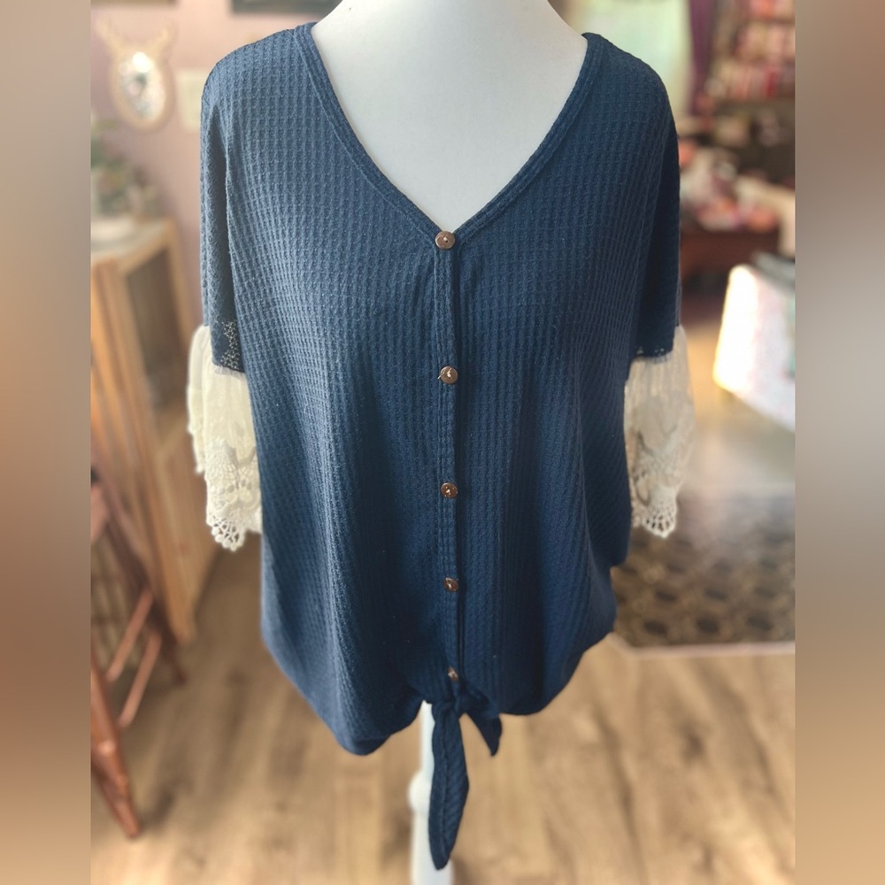 Reborn J Navy Blue Thermal Lace Bell Sleeves